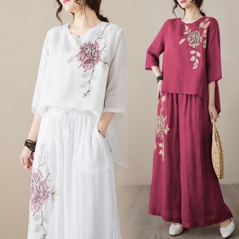Linen Pant Wide - Dwuczęściowy zestaw z lnu i bawełny